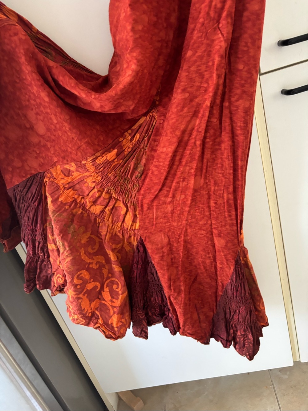 Boho Batik Print Maxi Dress Rust Orange Festival Fairy Grunge Y2K Small Godet - Picture 13 of 14